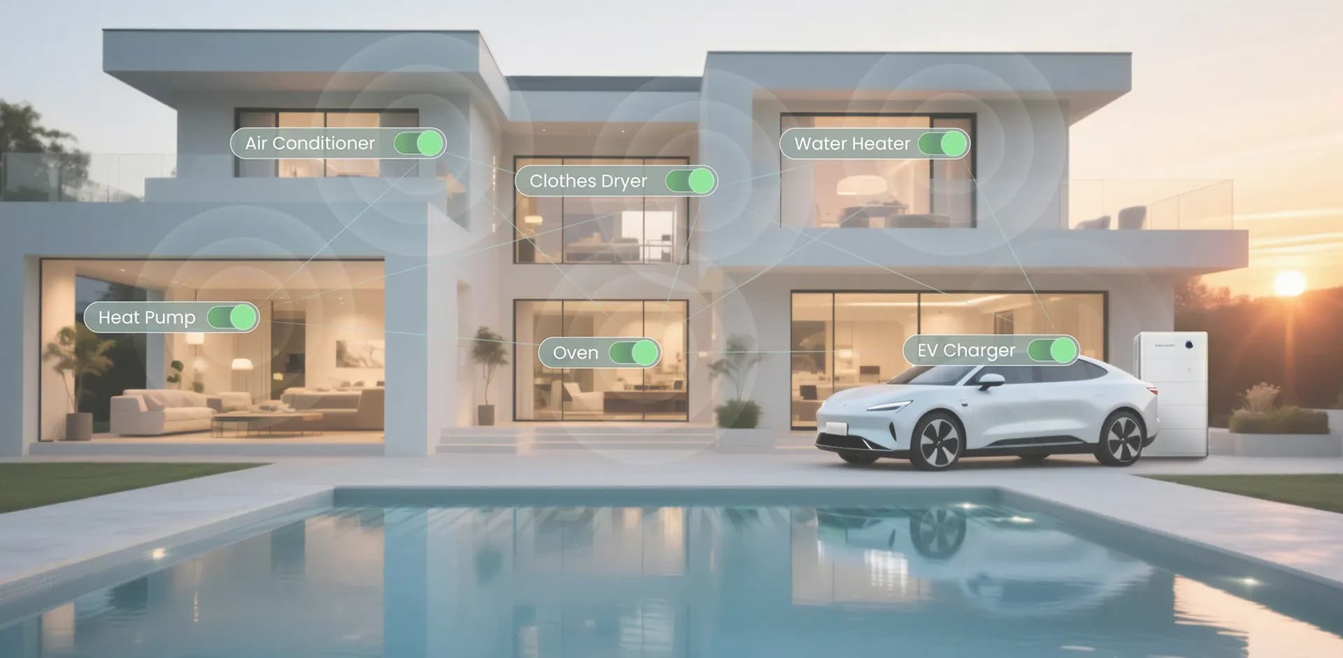 Smart living: house, pool, EV and energy storage